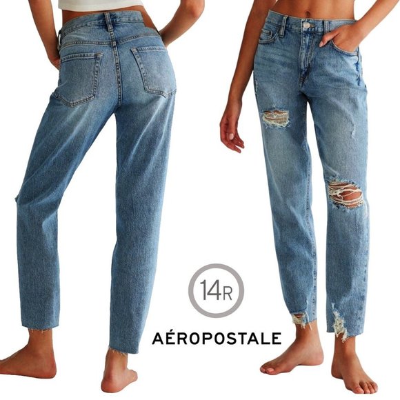 Aeropostale Denim - AEROPOSTALE High Rise Stretch MOM Jeans Medium Wash Size 14R